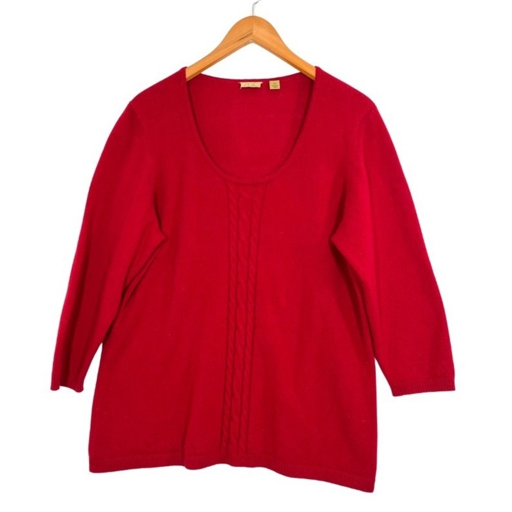Caslon Red‎ 100% Cashmere Cable Knit Sweater Soft Scoop Neck Women's 2X Luxury